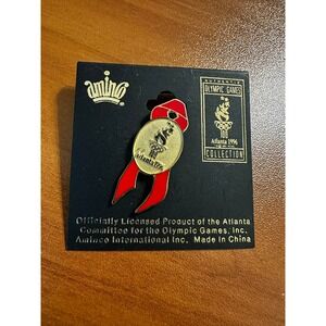 Vintage Atlanta 1996 Olympic Games Red Ribbon Gold Tone‎ Pin Aminco AOG-1000 NEW